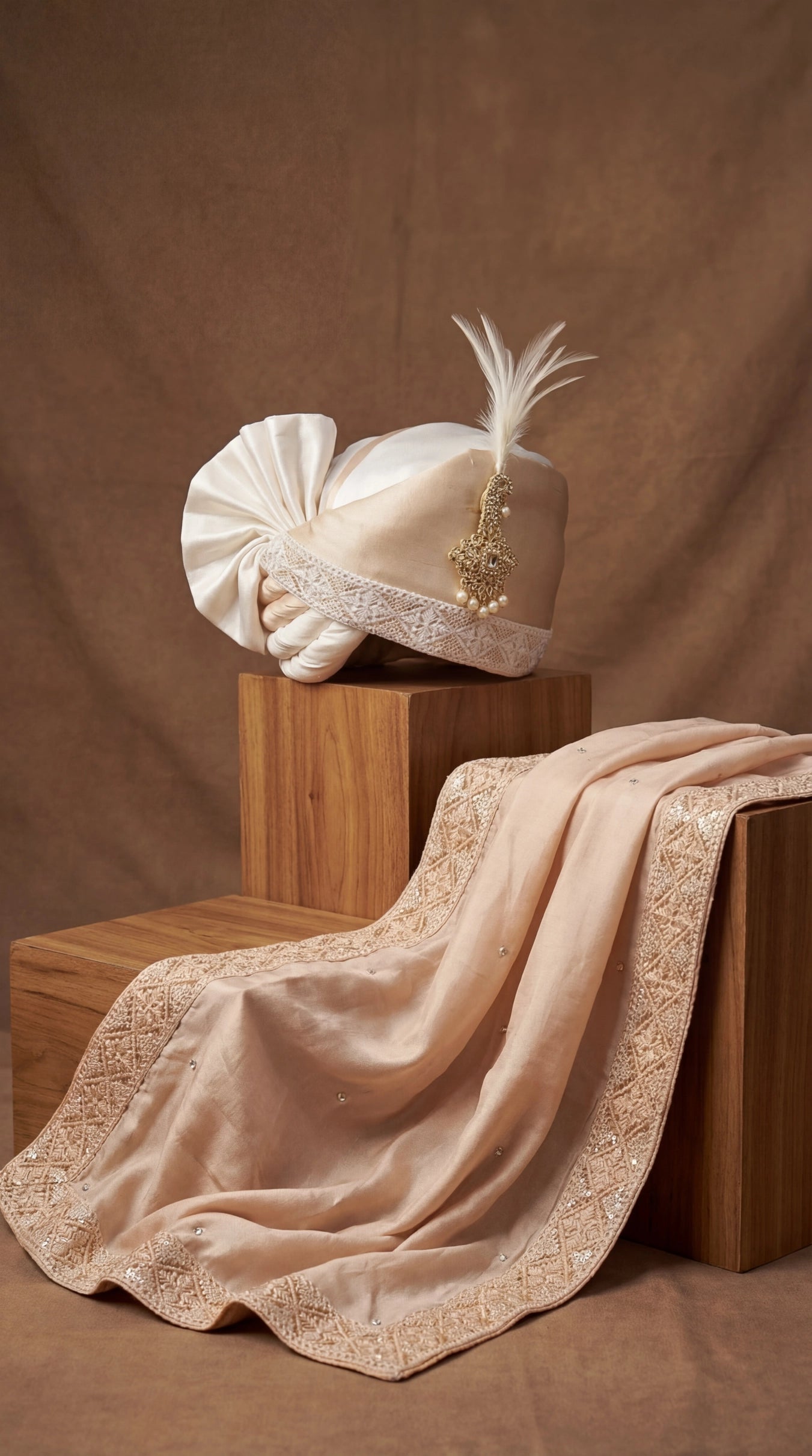 Beige Groom Safa & Stole Set | Elegant Wedding Turban