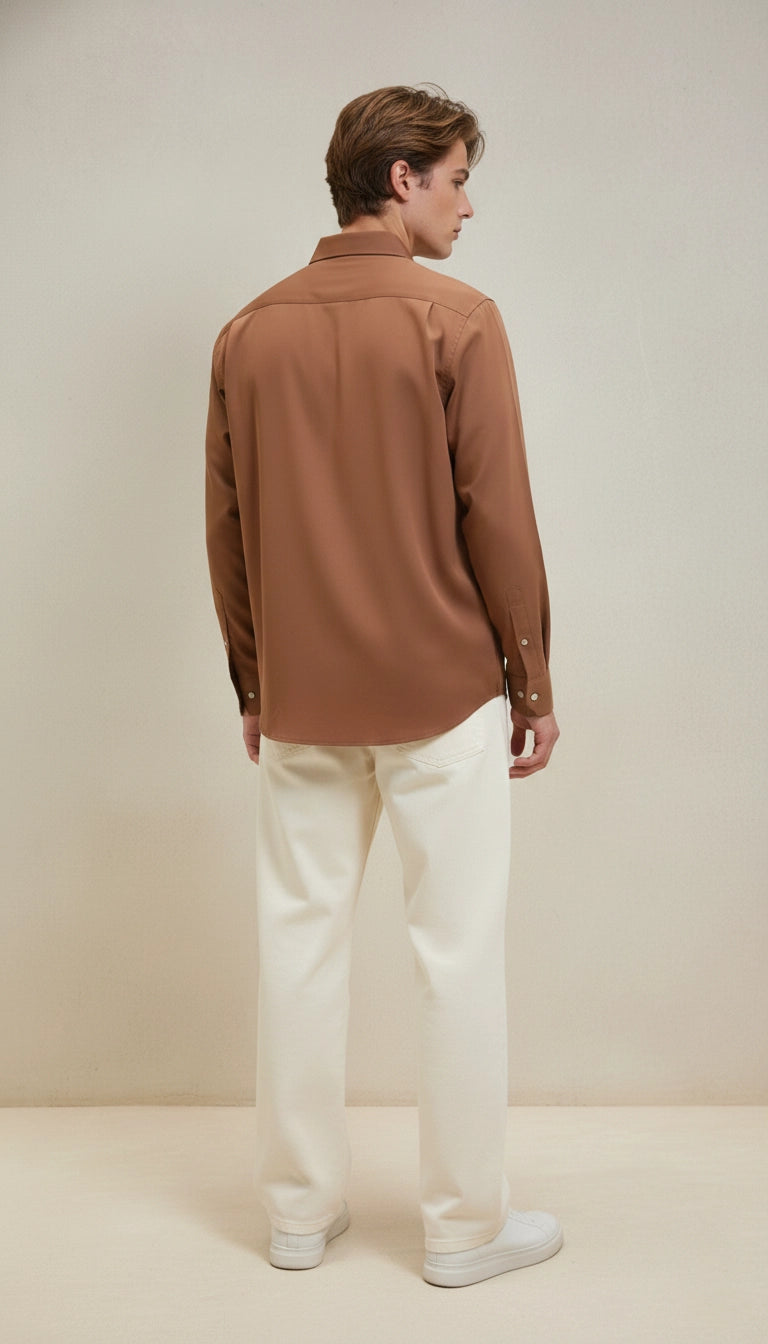 Brown Club-Wear Shirt with Beige Contrast Pocket Detail | Dresswala NX