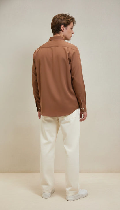 Brown Club-Wear Shirt with Beige Contrast Pocket Detail | Dresswala NX