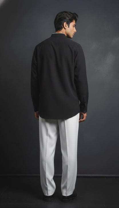 Black Club-Wear Shirt for Men (Contrast Piping, Band Collar) | Dresswala NX