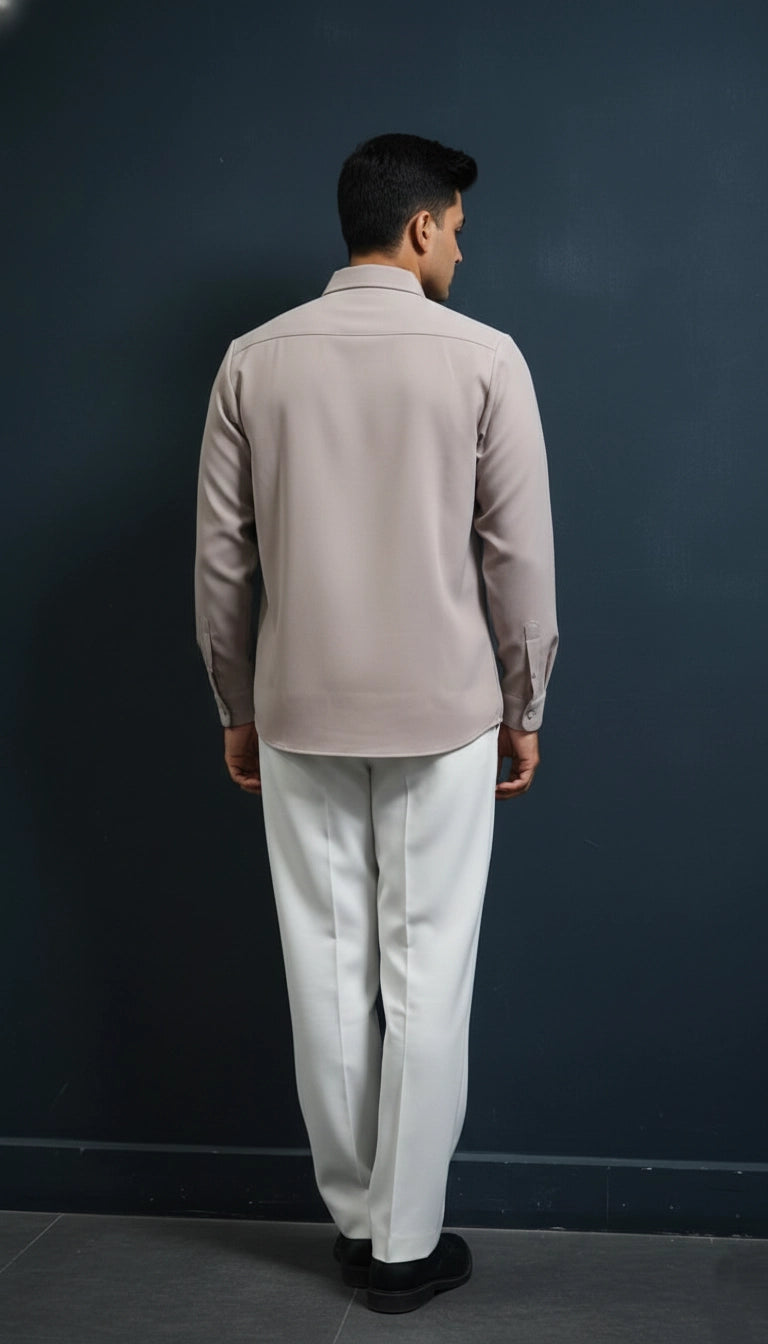 Taupe Club-Wear Shirt with Beaded Frame Motif | Dresswala NX