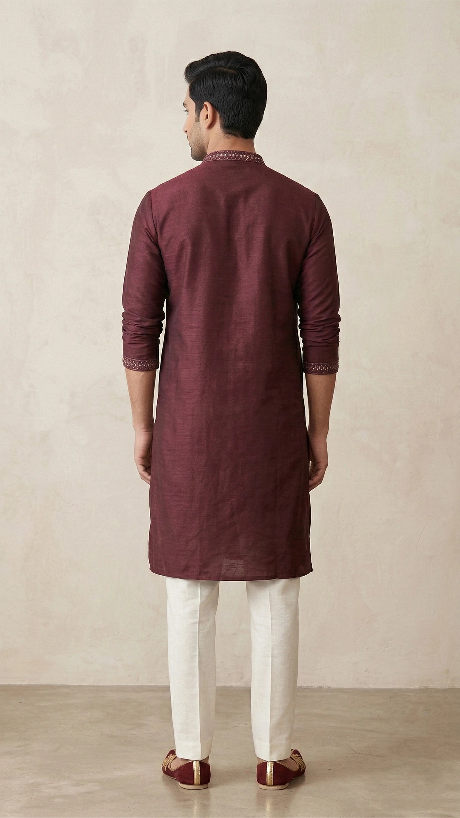 Maroon Kurta for Men with Embroidered Placket | Dresswala NX