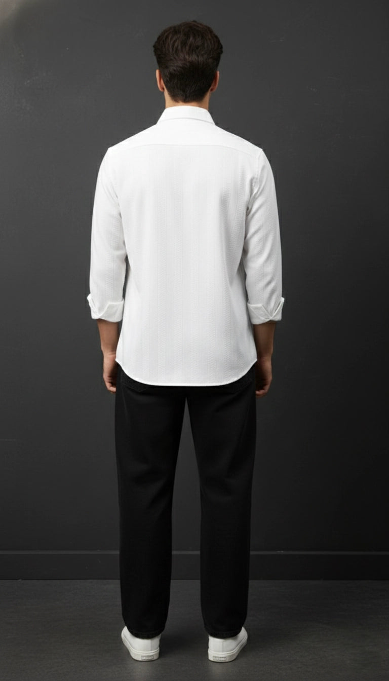 White Club-Wear Shirt for Men (Textured Full Sleeve) | Dresswala NX