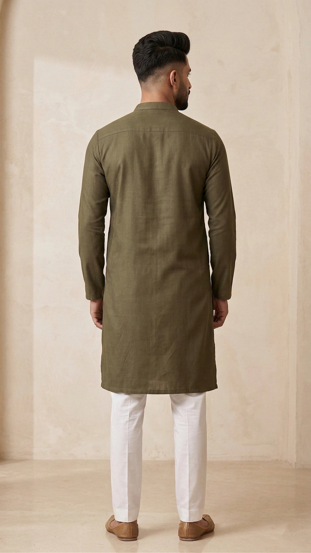 Olive Green Kurta for Men with Embroidered Neckline | Dresswala NX