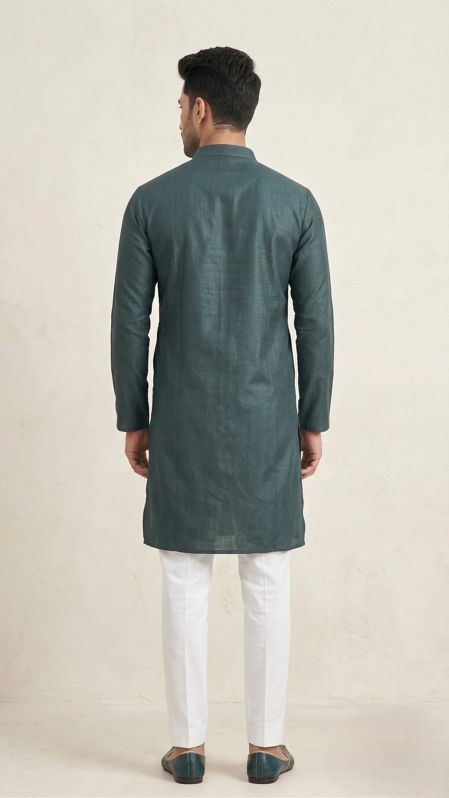Dark Green Kurta for Men with Embroidered Placket | Dresswala NX