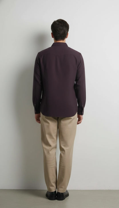 Deep Plum Club-Wear Shirt with Contrast Utility Stitch Detailing | Dresswala NX