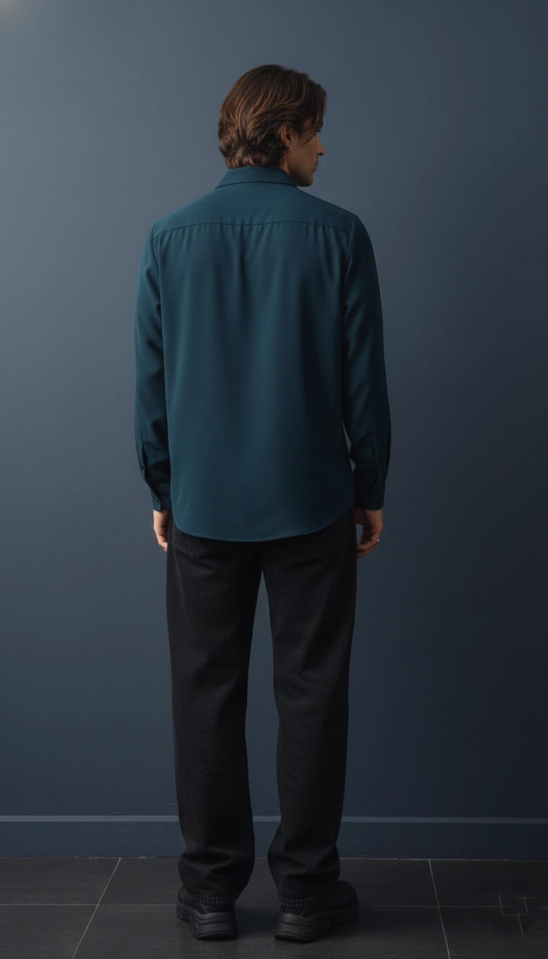 Teal Club-Wear Shirt for Men with Chest Embroidery | Dresswala NX