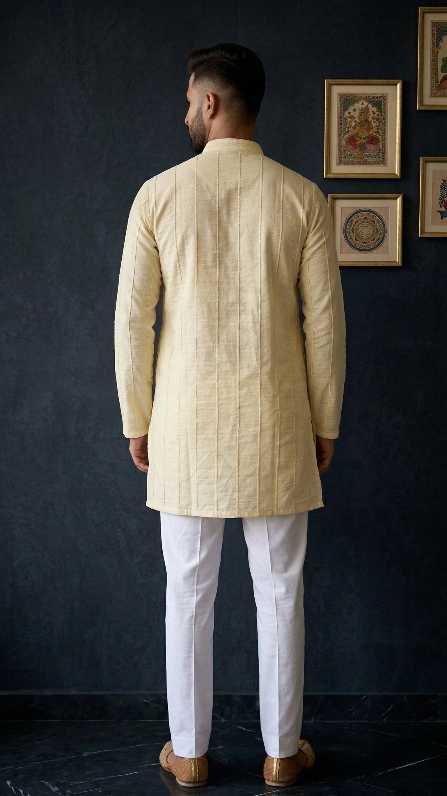 Cream Textured Kurta for Men | Dresswala NX