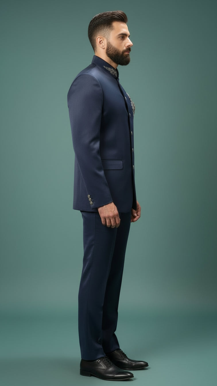 Navy Blue Bandhgala Suit for Men | Dresswala NX