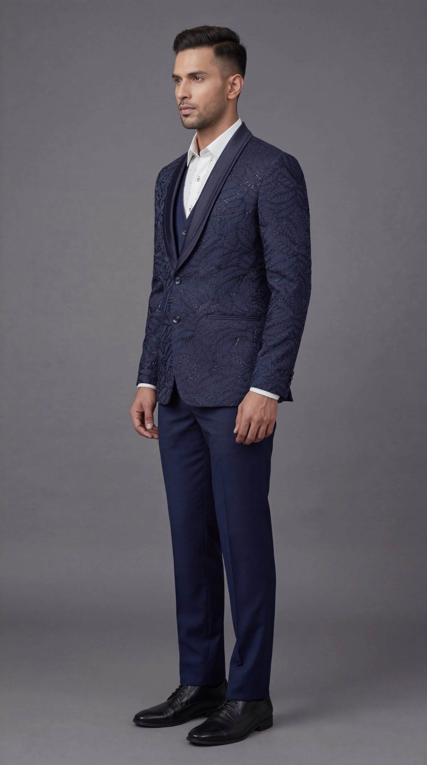 Navy Blue Textured Suit for Men | Dresswala NX