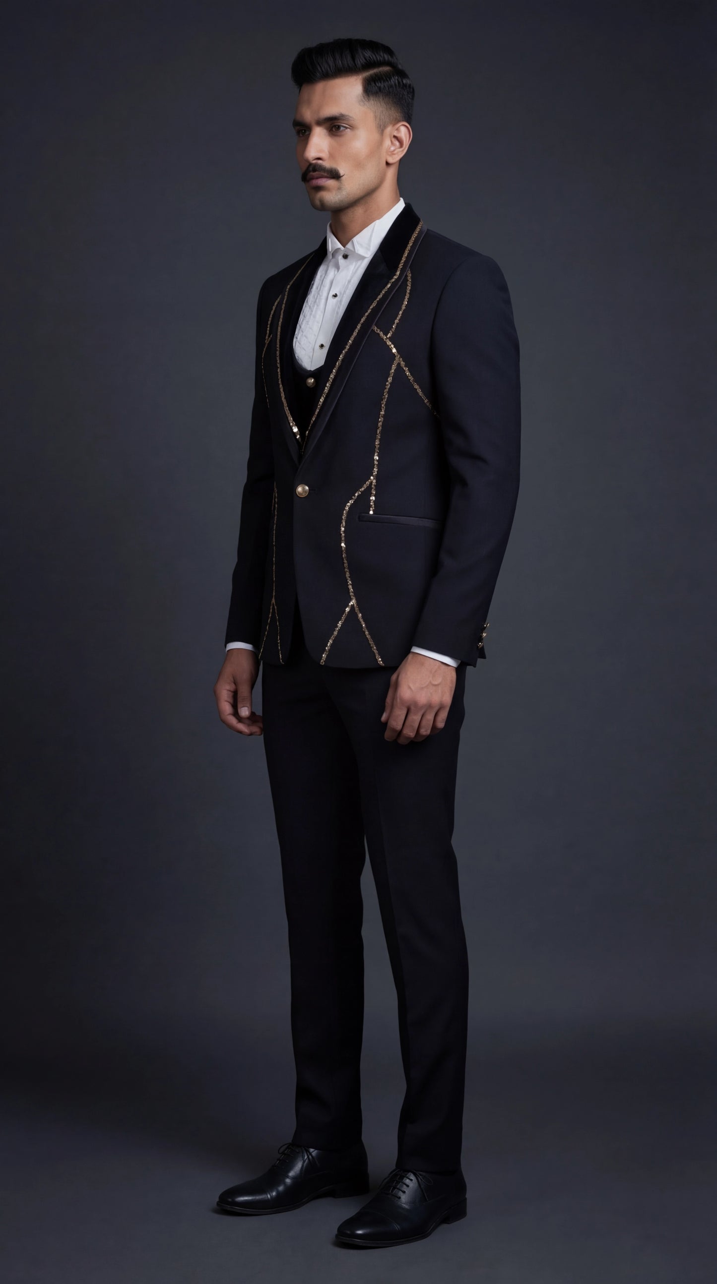 Black Suit with Gold Piping for Men | Dresswala NX