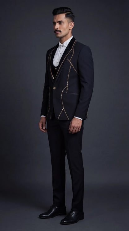 Black Suit with Gold Piping for Men | Dresswala NX