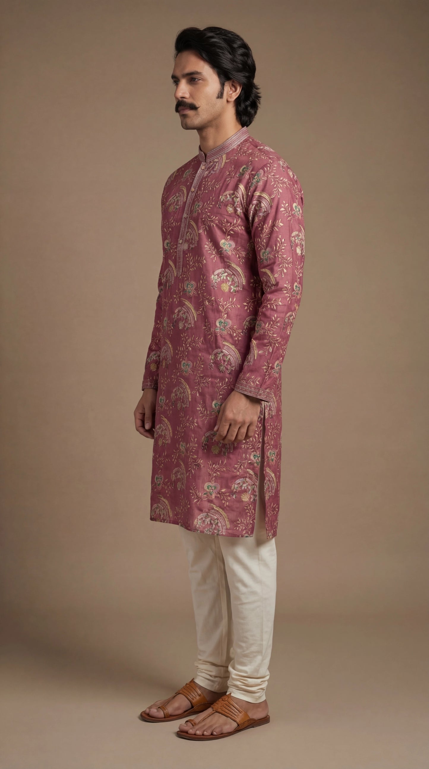Men’s Wine Floral Printed Kurta | Elegant Festive Wear – Dresswala NX