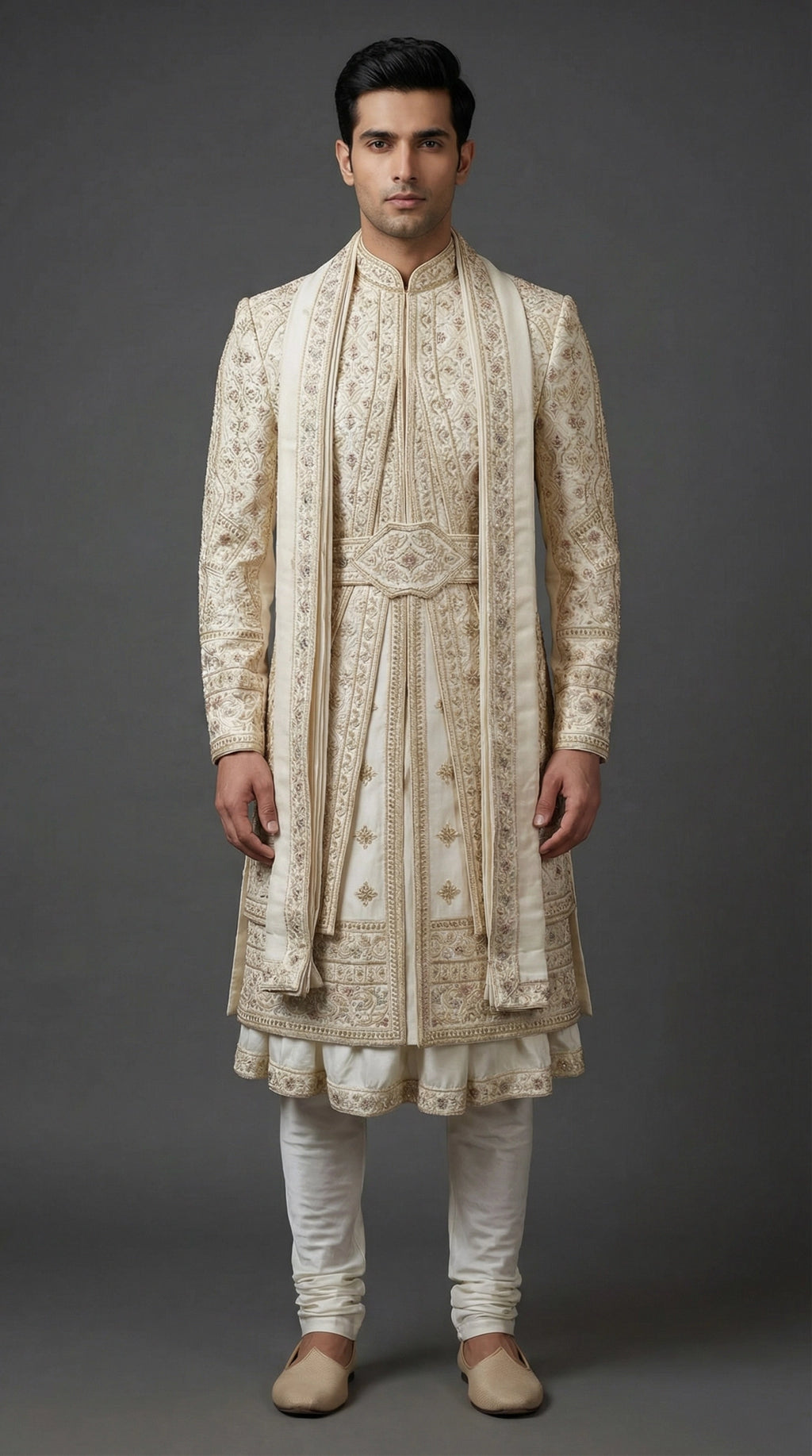 Ivory Regal Groom Sherwani with Intricate Embroidery | Dresswala NX