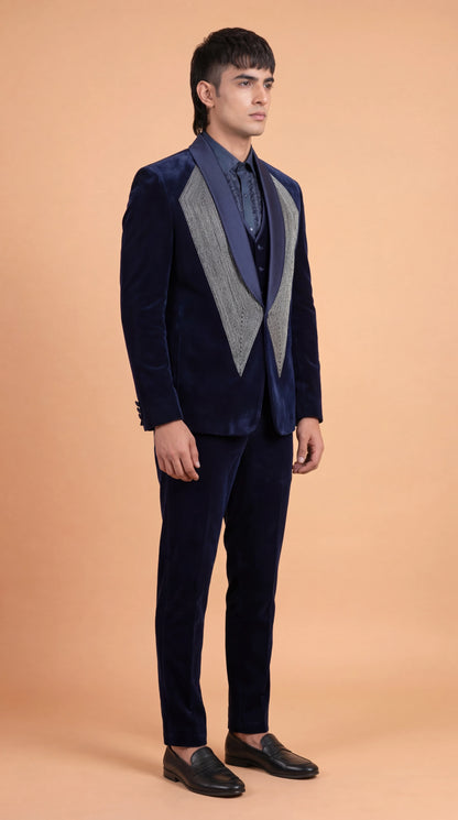Midnight Navy Velvet Suit for Men | Dresswala NX