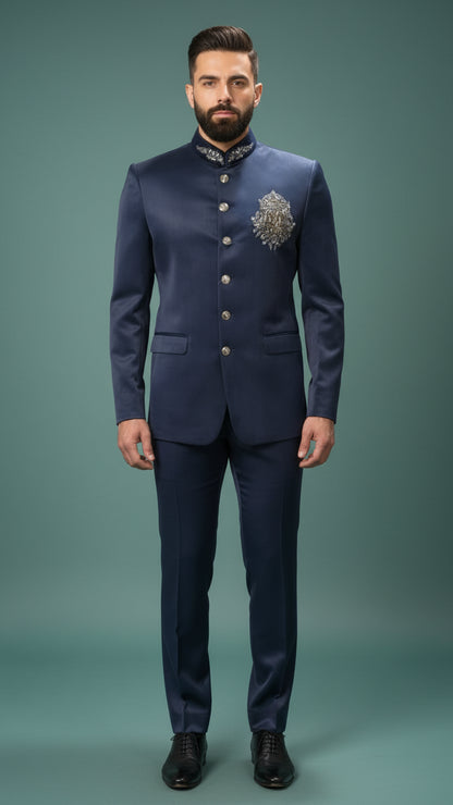 Navy Blue Bandhgala Suit for Men | Dresswala NX