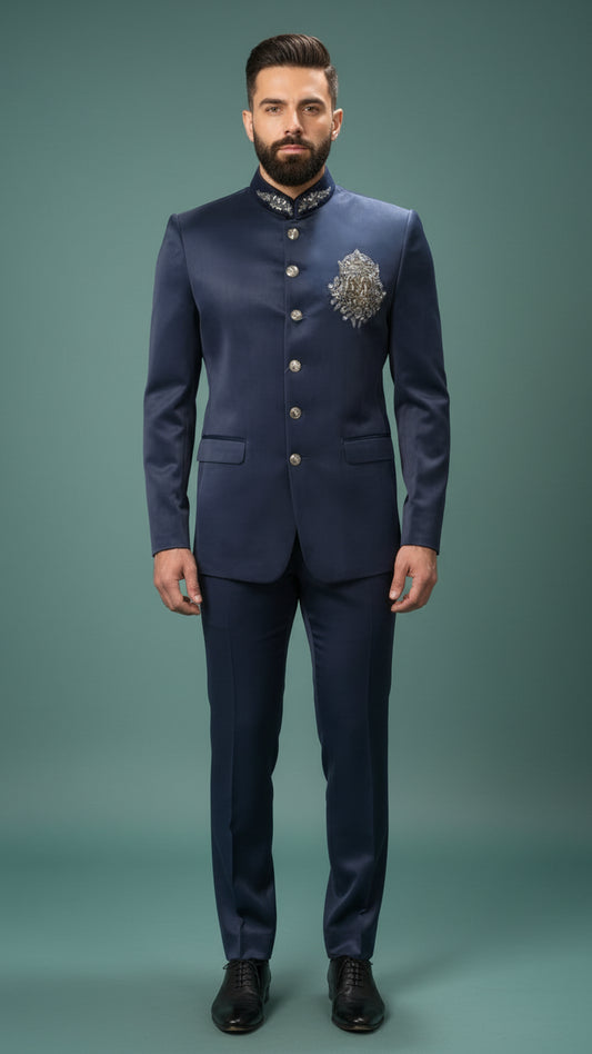 Navy Blue Bandhgala Suit for Men | Dresswala NX