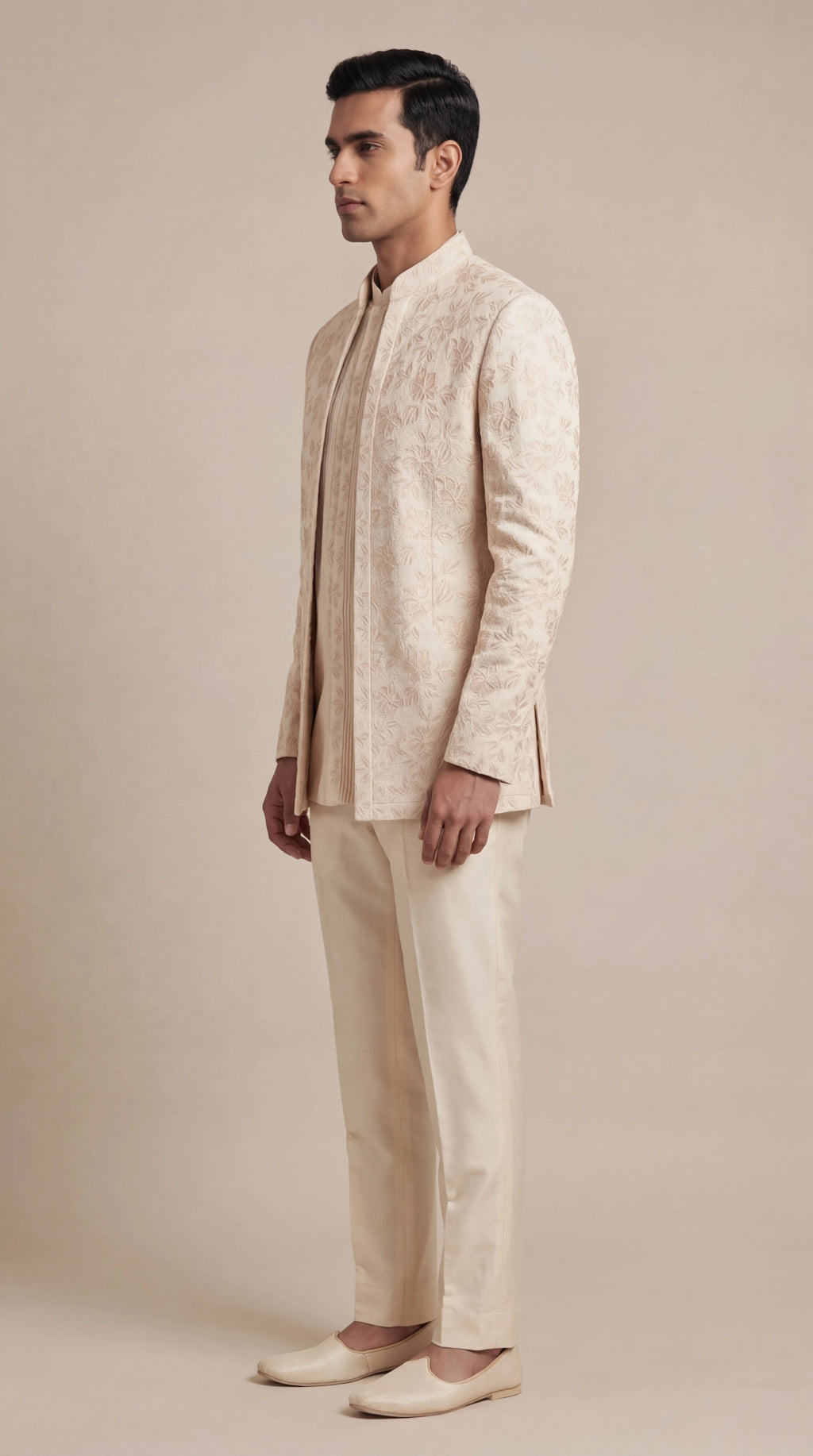 Ivory Jacquard Bandhgala Jacket Set | Dresswala NX