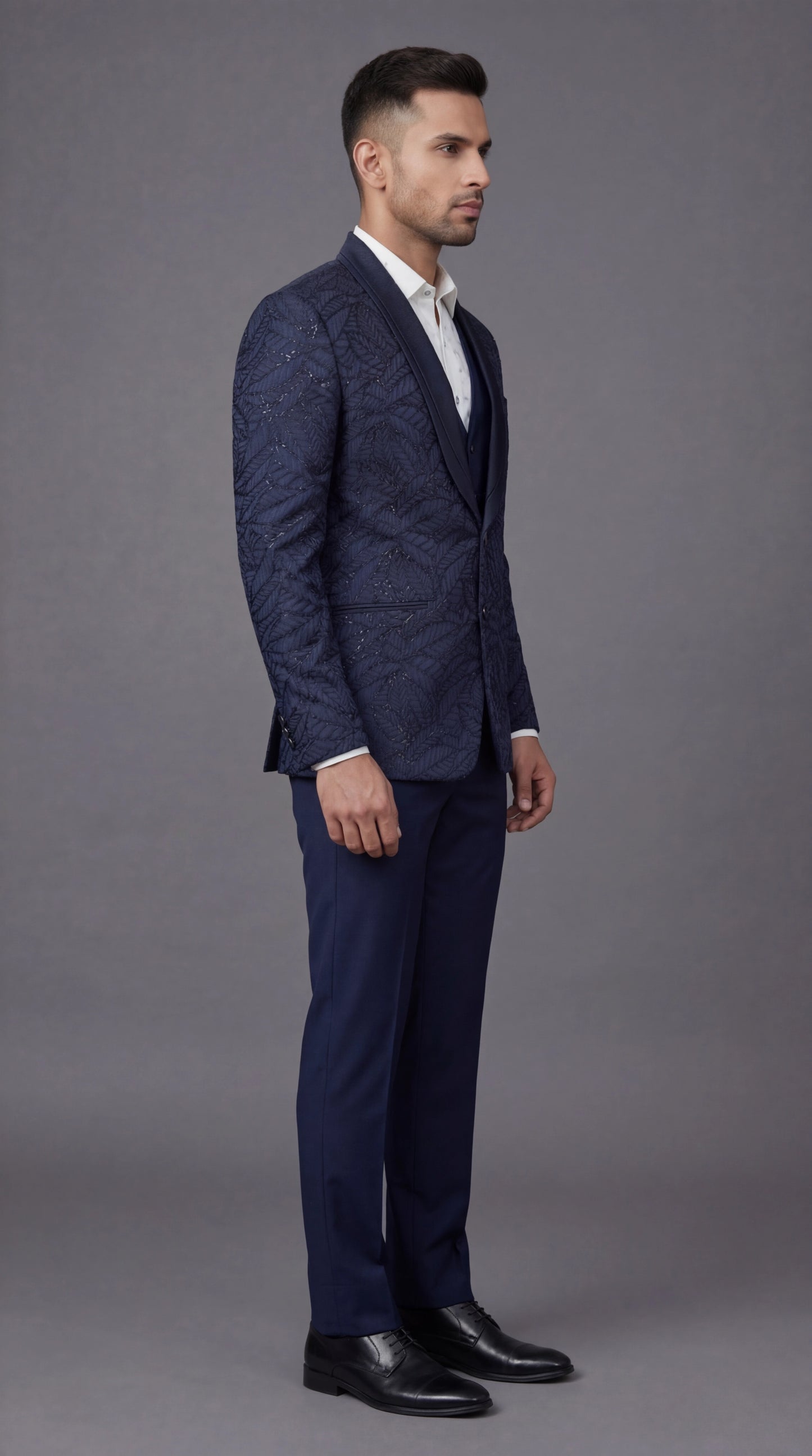 Navy Blue Textured Suit for Men | Dresswala NX