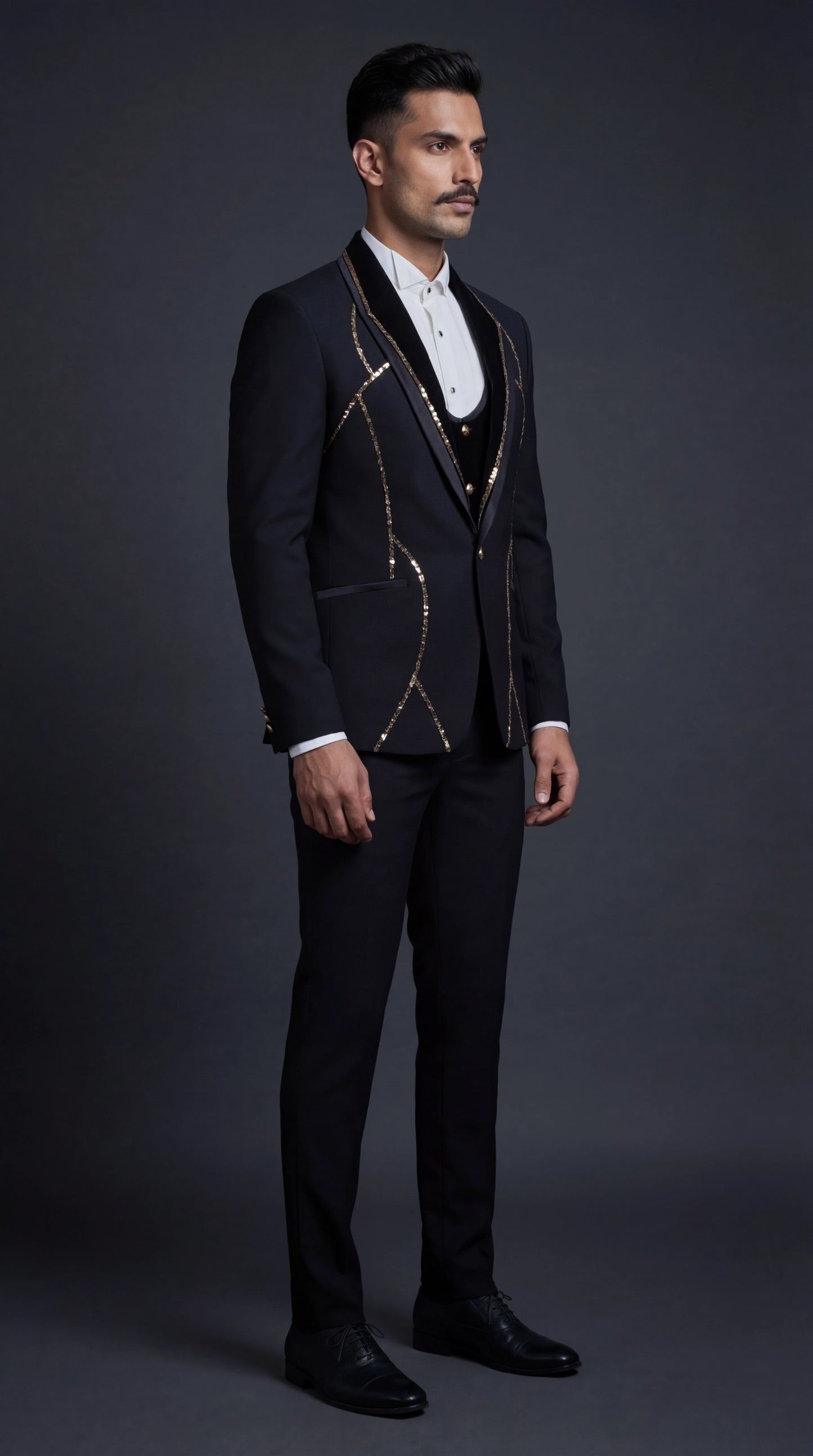 Black Suit with Gold Piping for Men | Dresswala NX