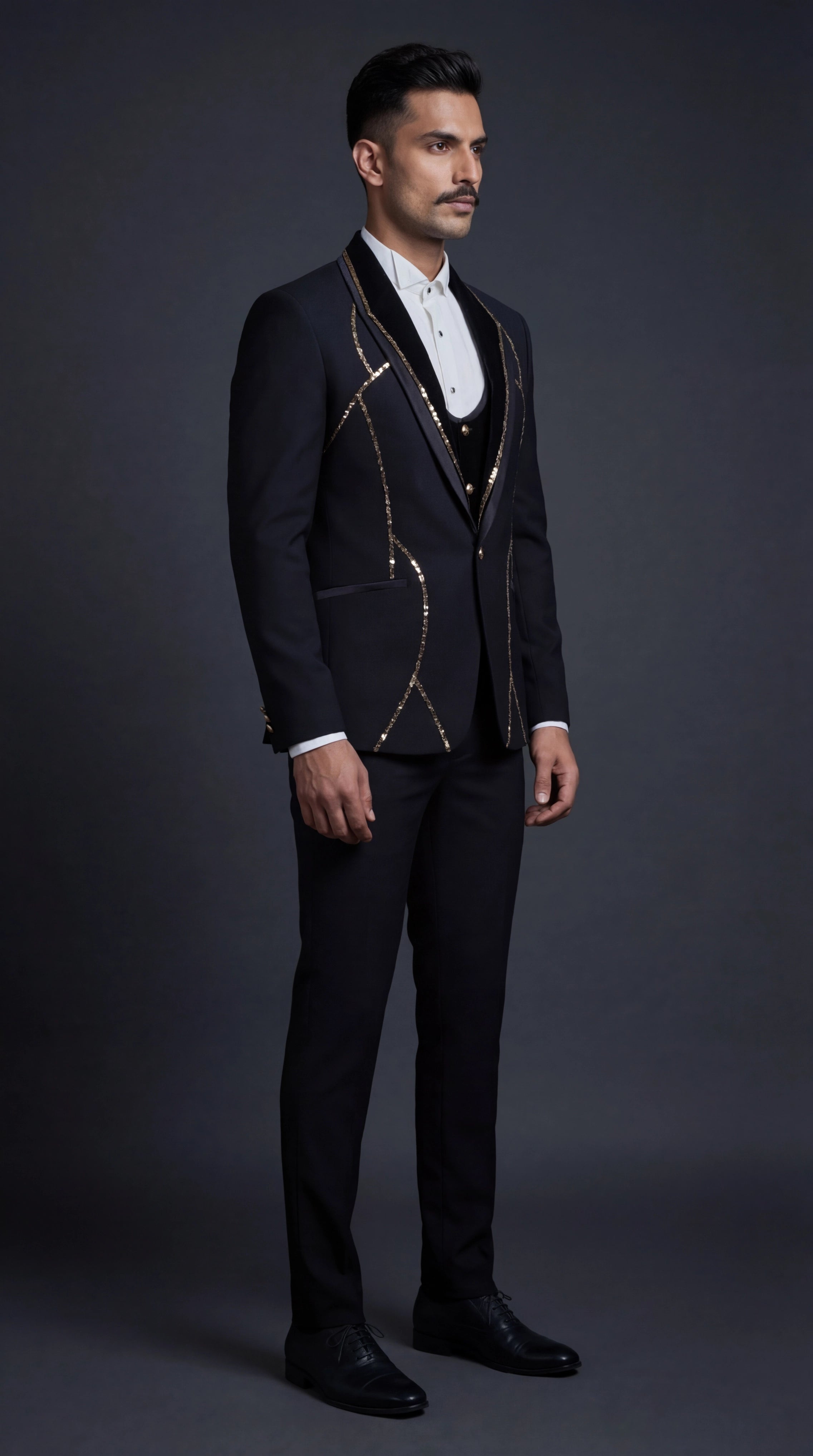 Black Suit with Gold Piping for Men | Dresswala NX