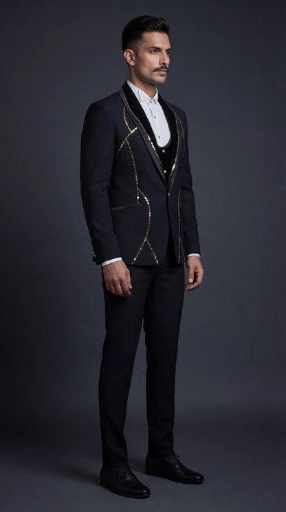 Black Suit with Gold Piping for Men | Dresswala NX