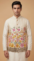 Cream Floral Embroidered Waistcoat for Men | Dresswala NX