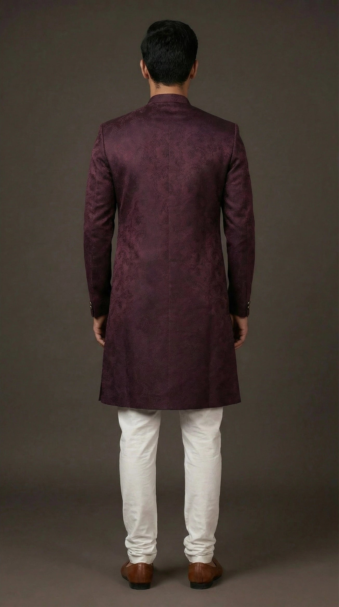 Wine Jacquard Indo-Western Sherwani for Men | Dresswala NX