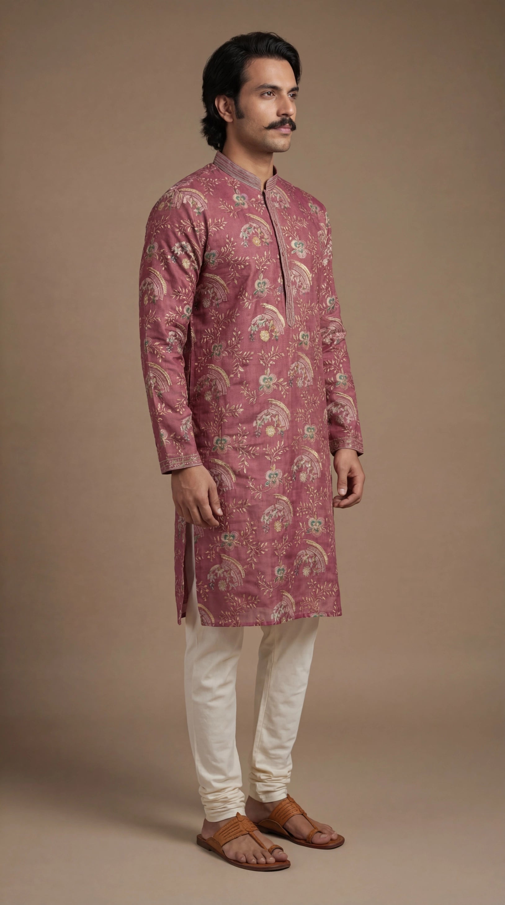 Men’s Wine Floral Printed Kurta | Elegant Festive Wear – Dresswala NX