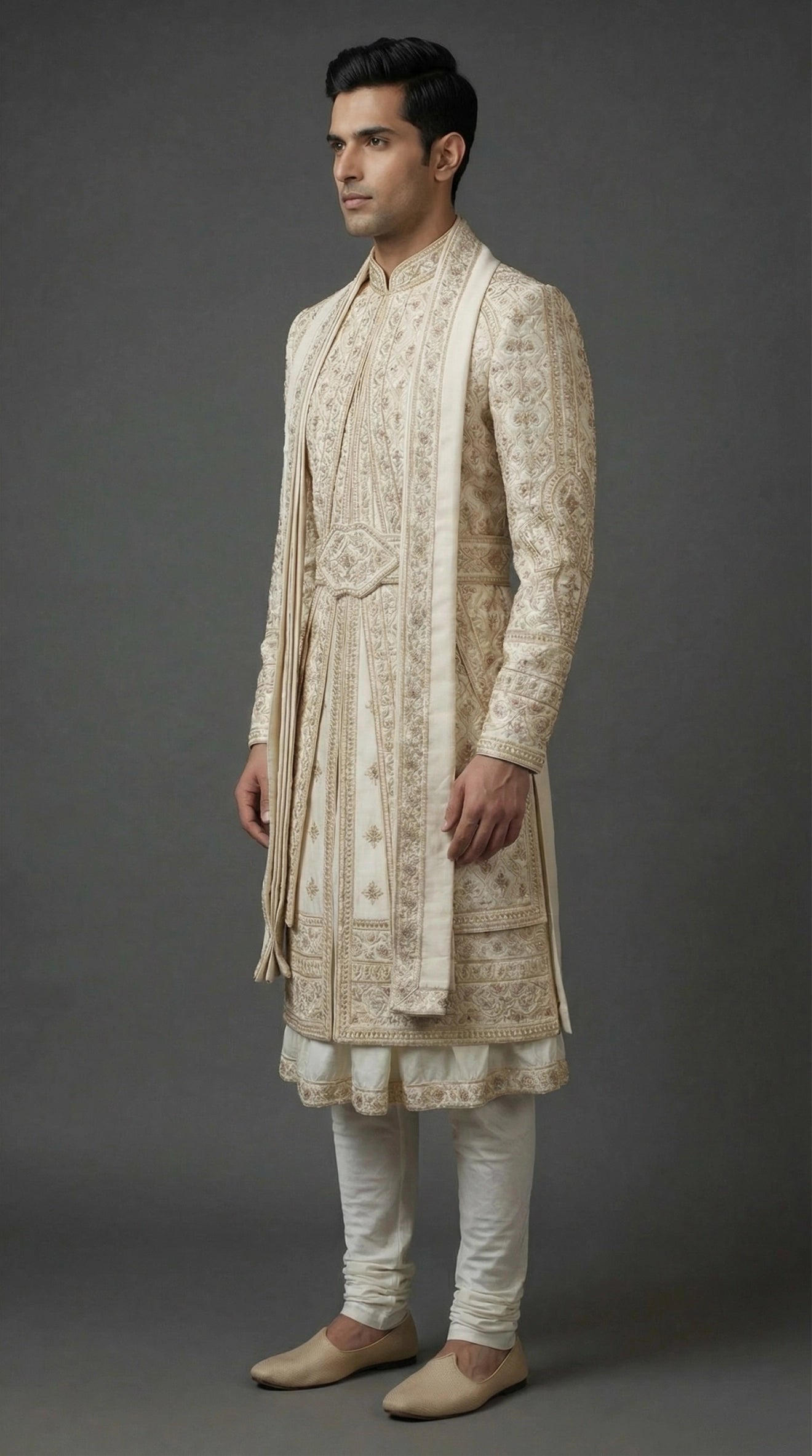 Ivory Regal Groom Sherwani with Intricate Embroidery | Dresswala NX