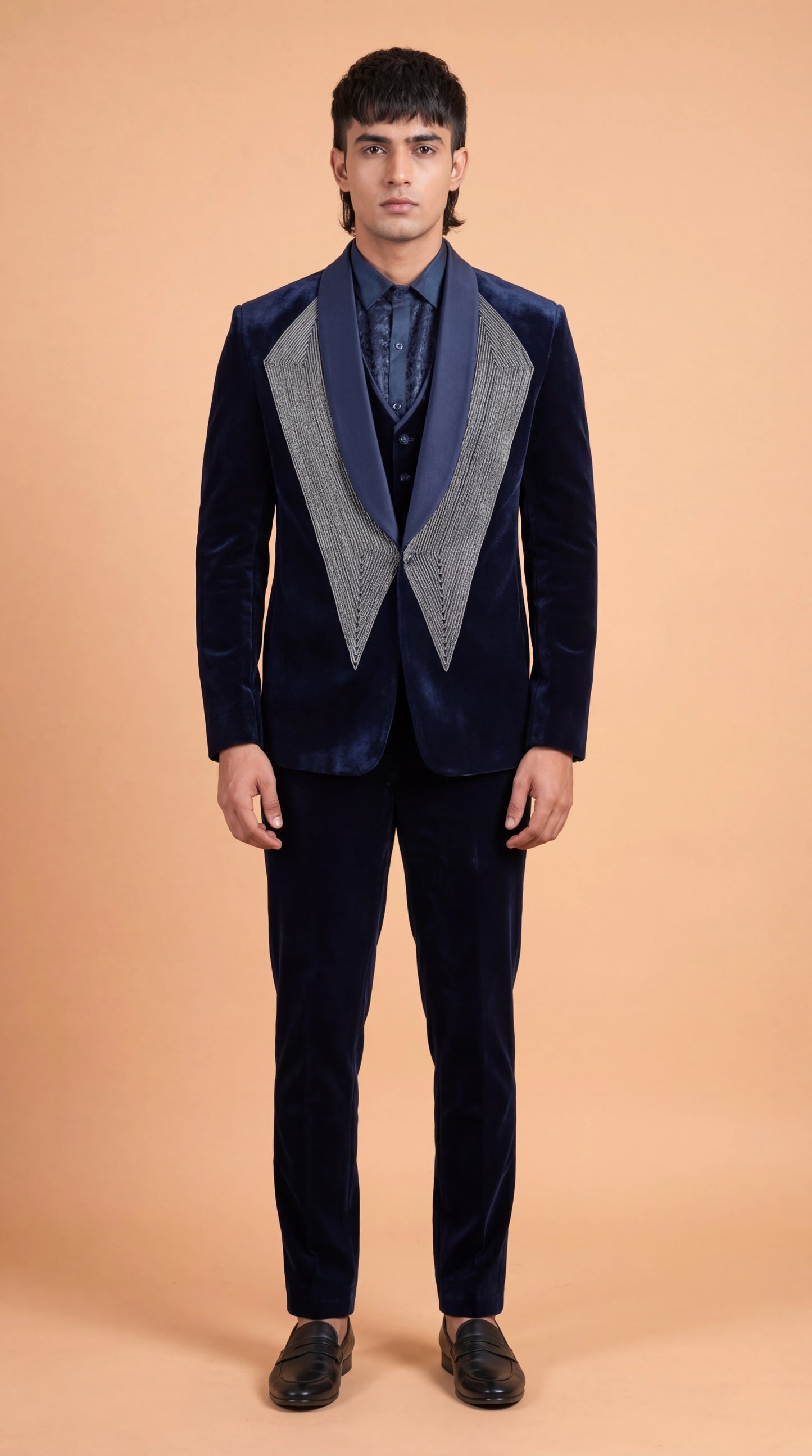 Midnight Navy Velvet Suit for Men | Dresswala NX