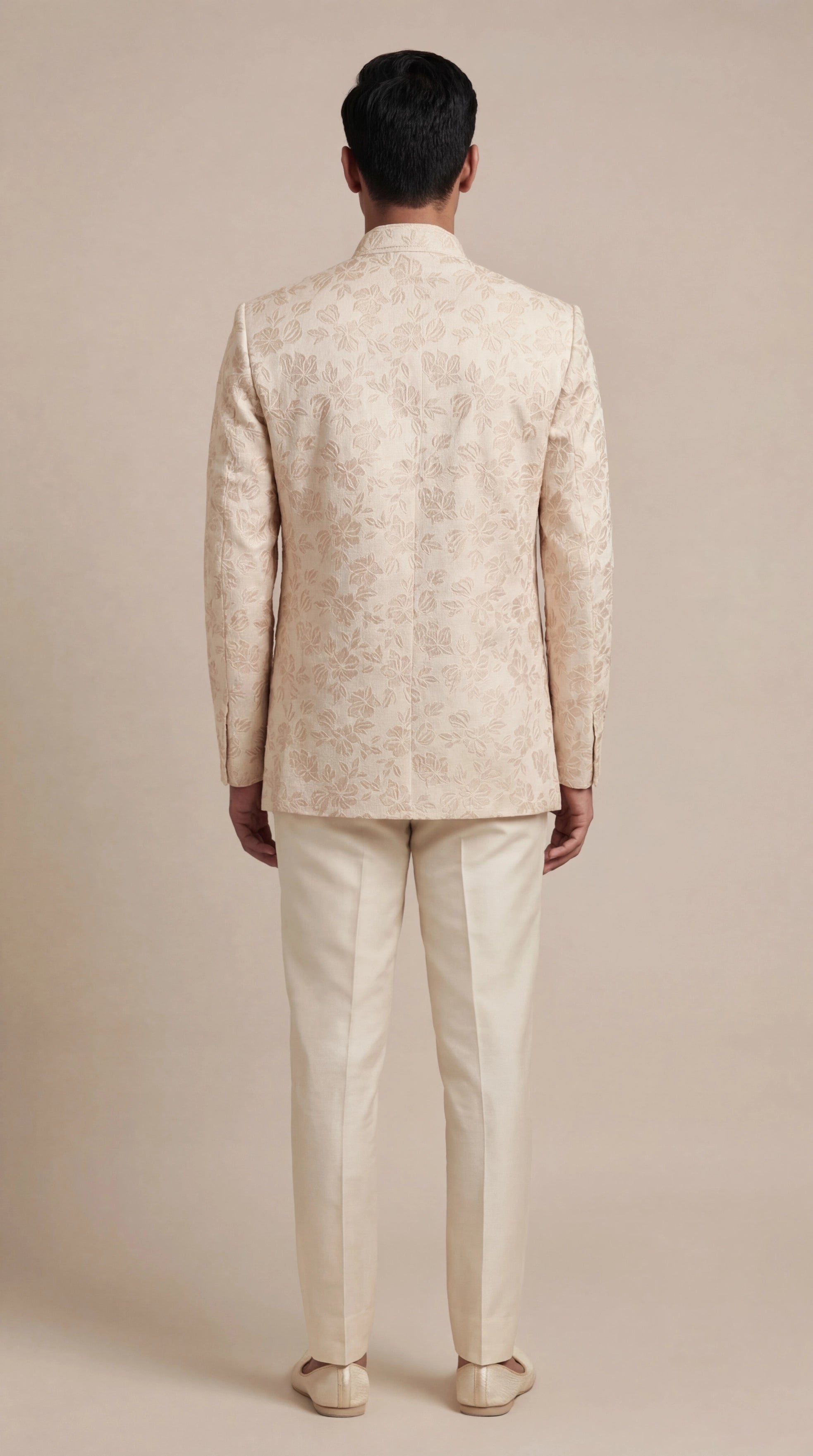 Ivory Jacquard Bandhgala Jacket Set | Dresswala NX