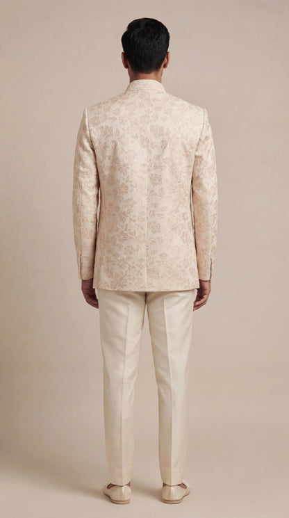 Ivory Jacquard Bandhgala Jacket Set | Dresswala NX