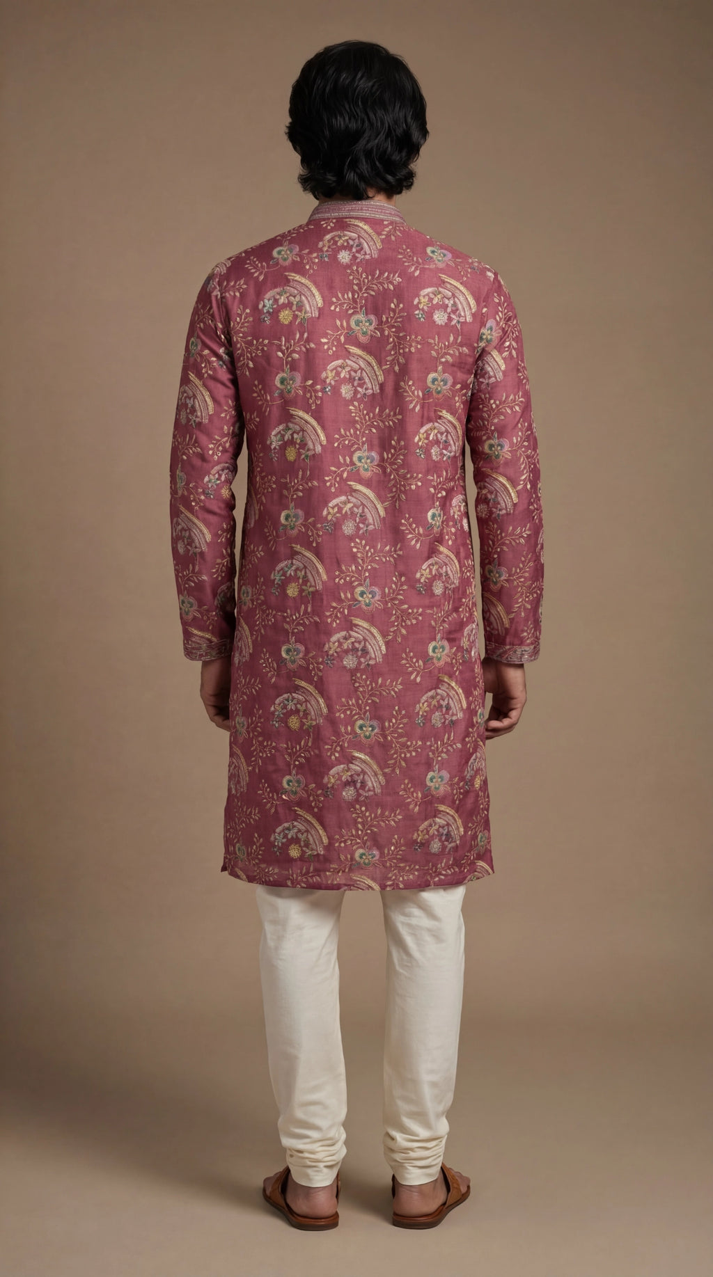 Men’s Wine Floral Printed Kurta | Elegant Festive Wear – Dresswala NX