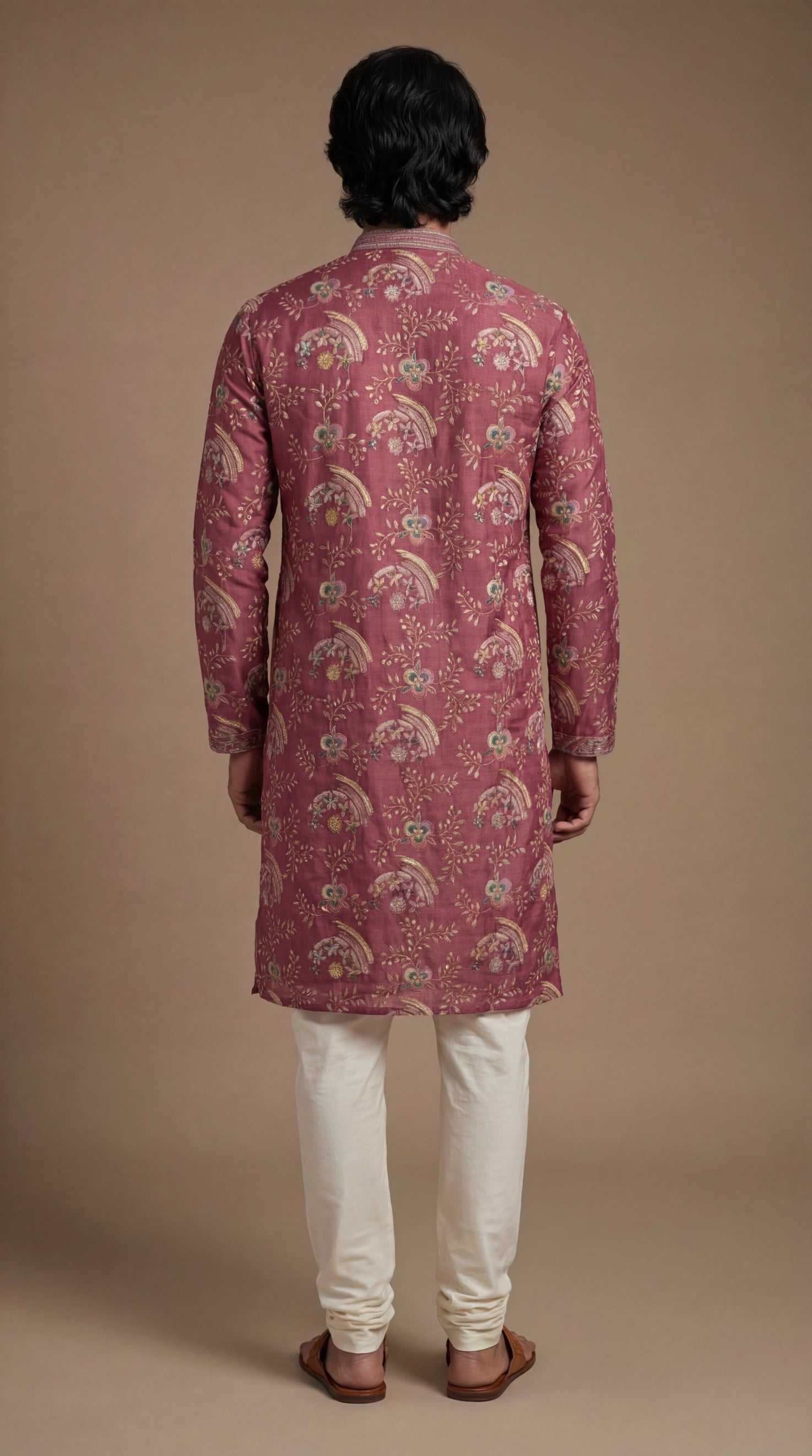 Men’s Wine Floral Printed Kurta | Elegant Festive Wear – Dresswala NX