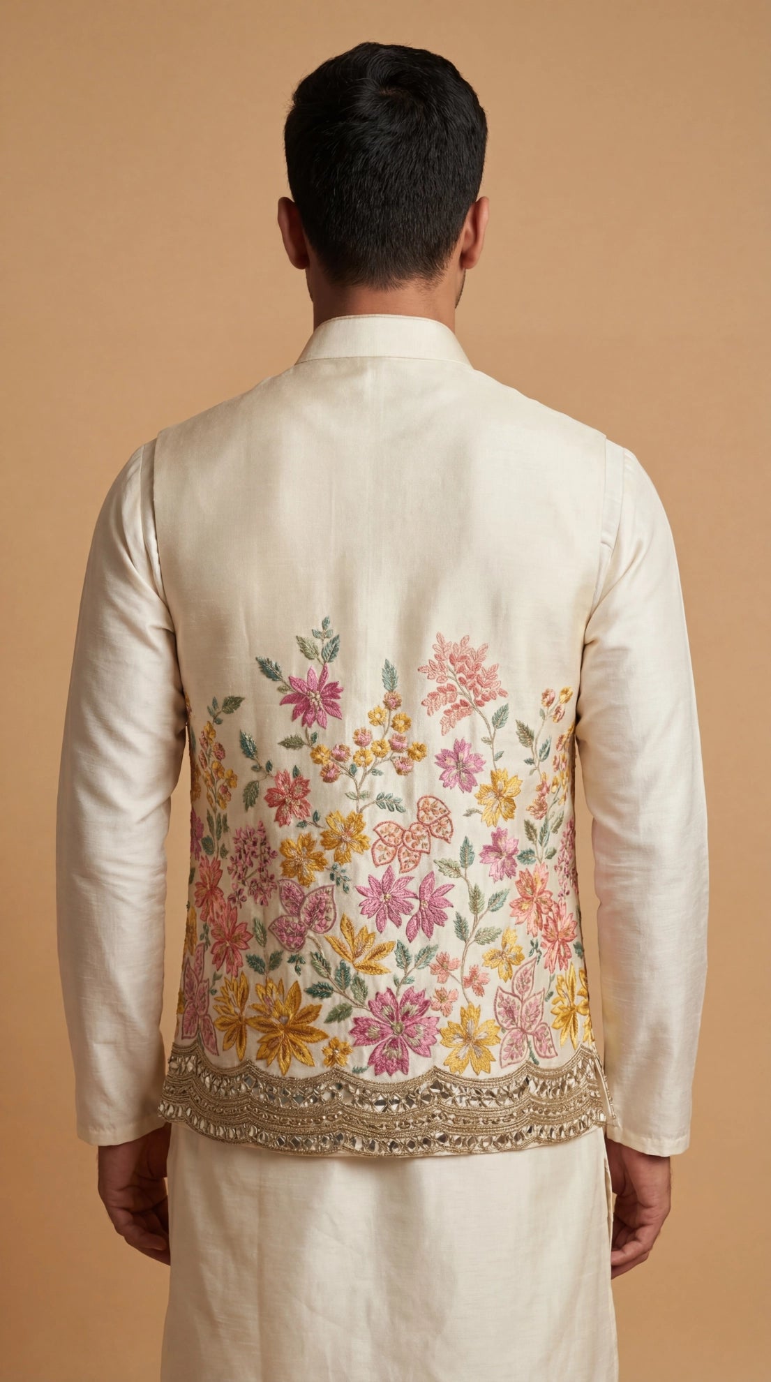 Cream Floral Embroidered Waistcoat for Men | Dresswala NX