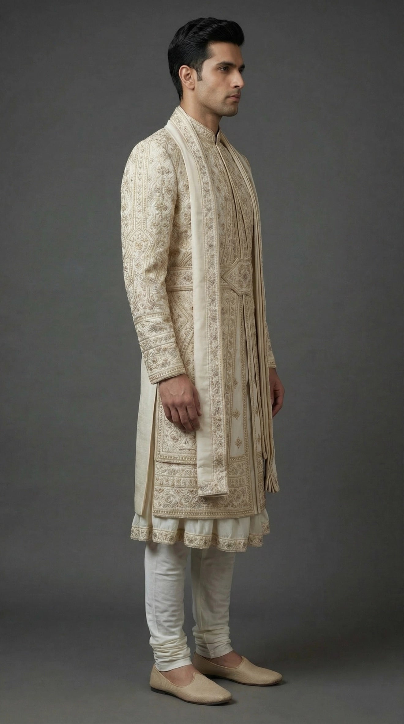 Ivory Regal Groom Sherwani with Intricate Embroidery | Dresswala NX