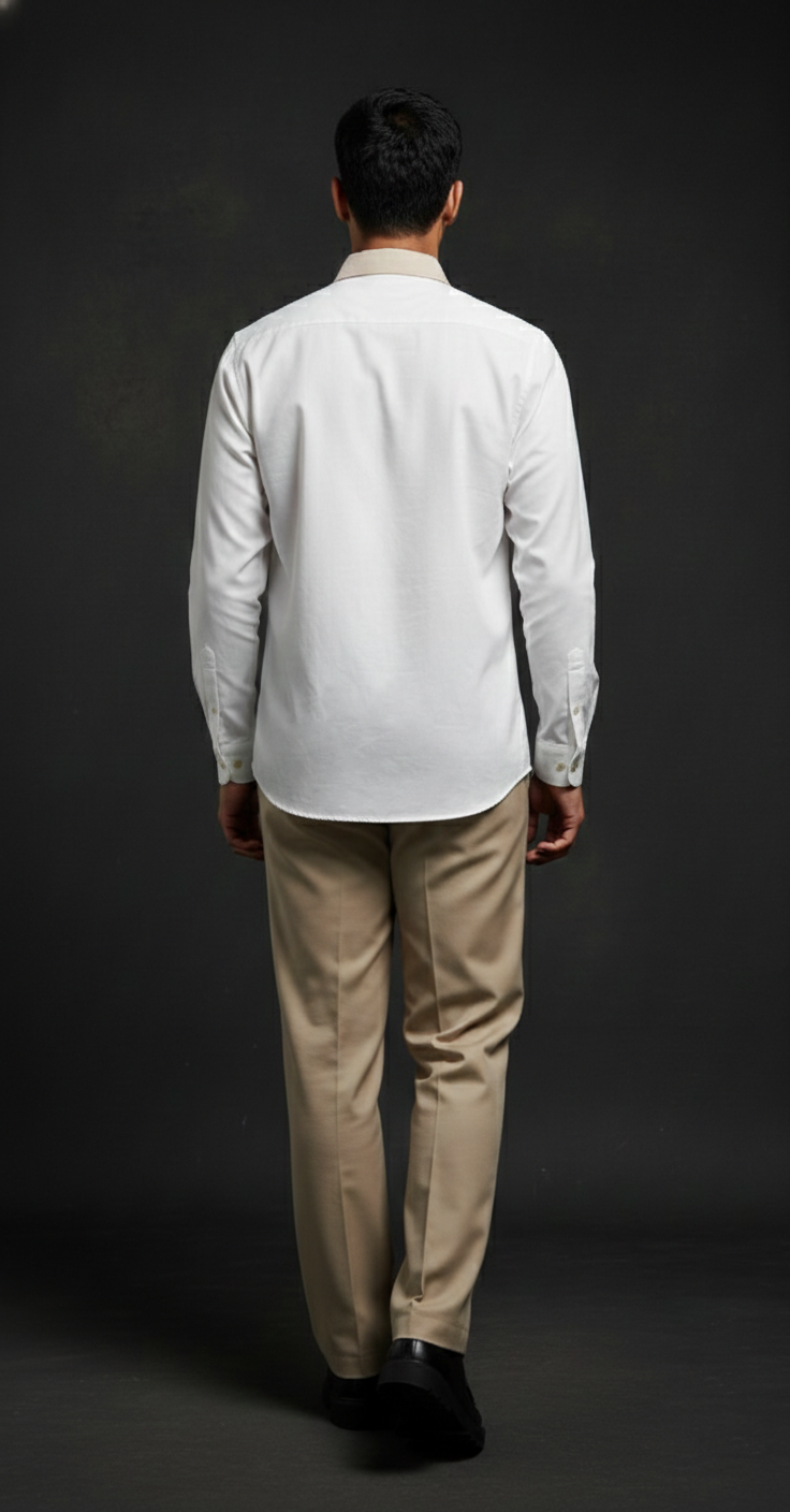 White Club-Wear Shirt for Men (Contrast Panel Detail) | Dresswala NX