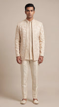 Ivory Jacquard Bandhgala Jacket Set | Dresswala NX