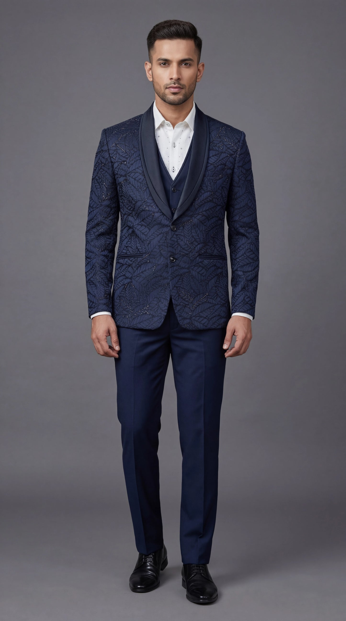 Navy Blue Textured Suit for Men | Dresswala NX