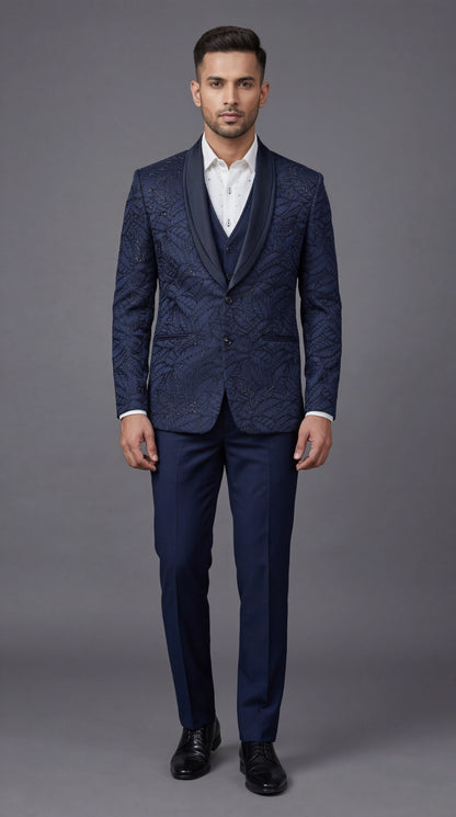 Navy Blue Textured Suit for Men | Dresswala NX