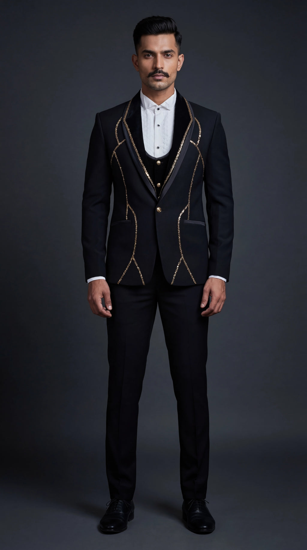 Black Suit with Gold Piping for Men | Dresswala NX