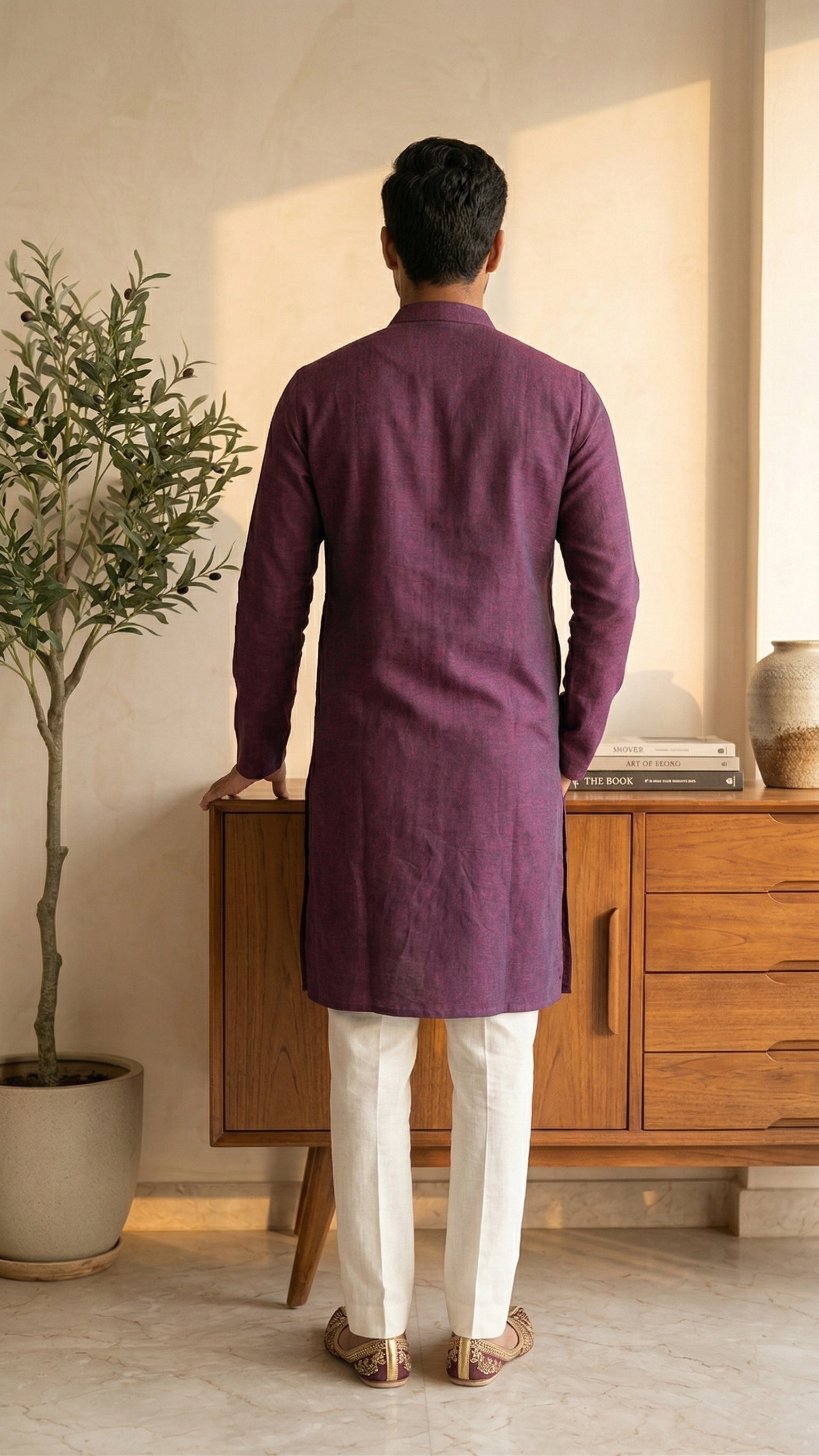 Men’s Wine Red Linen Kurta | Contemporary Ethnic Wear – Dresswala NX