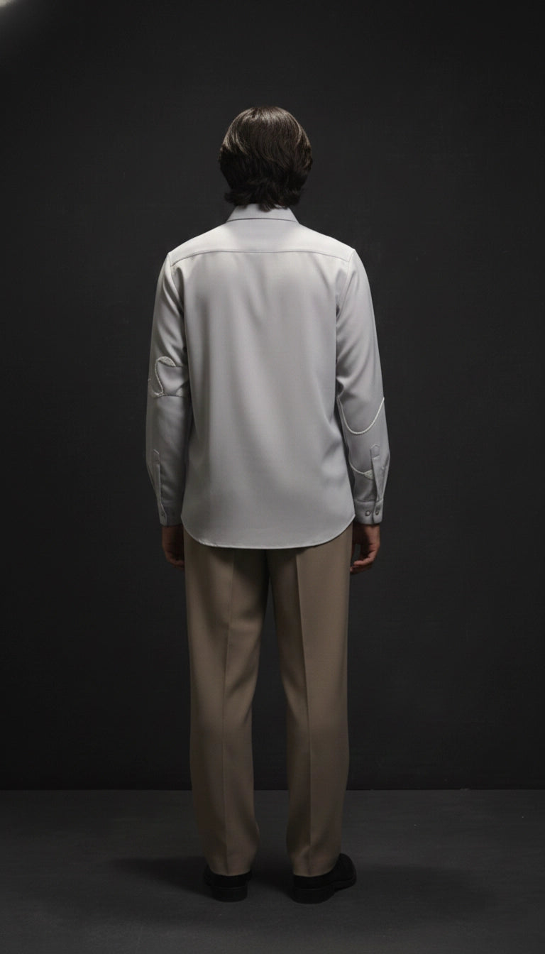 White Club-Wear Shirt with Abstract Textured Cord Design | Dresswala NX