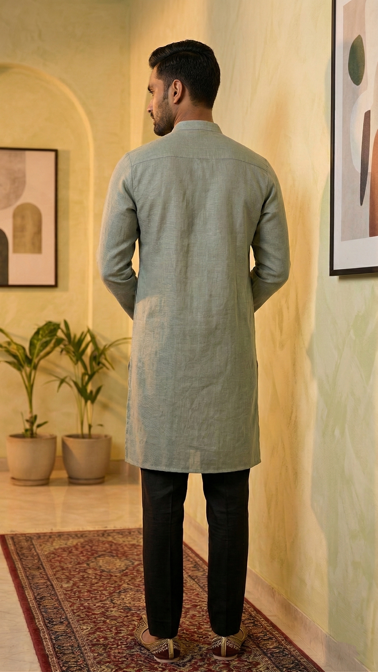 Men’s Sage Green Linen Kurta | Contemporary Ethnic Wear – Dresswala NX