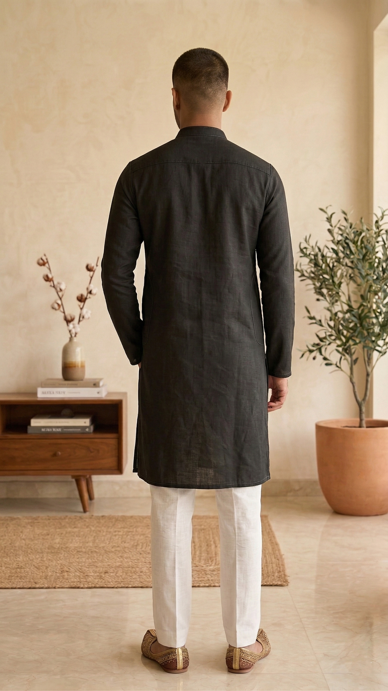 Men’s Black Linen Kurta | Contemporary Ethnic Wear – Dresswala NX