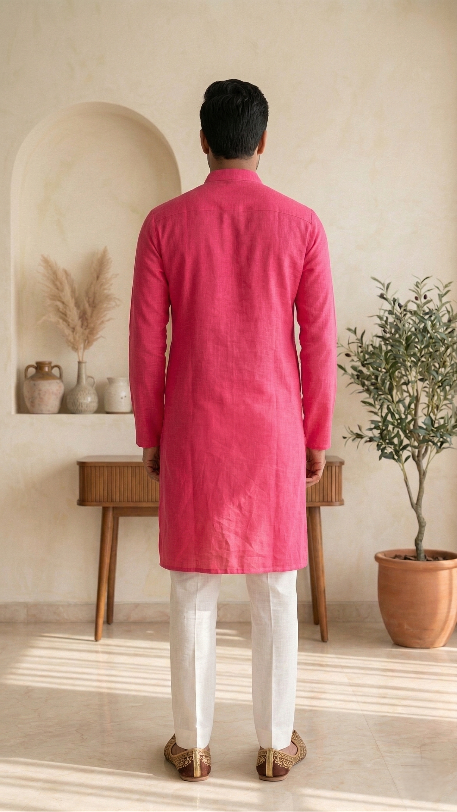 Hot Pink Linen Kurta