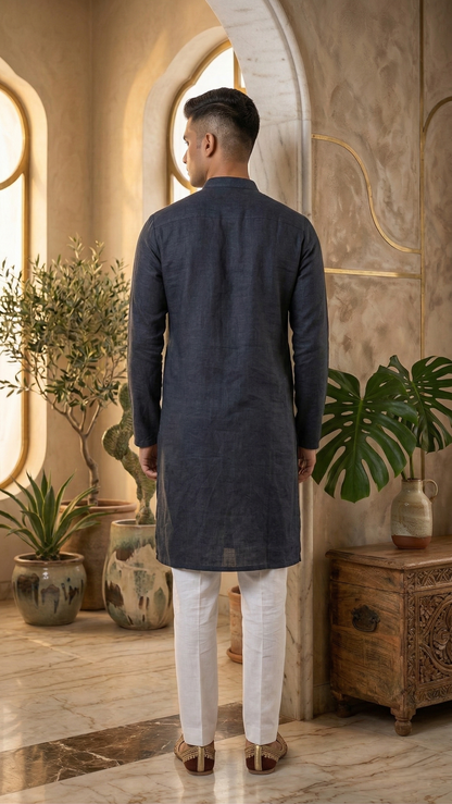 Charcoal Grey Linen Kurta