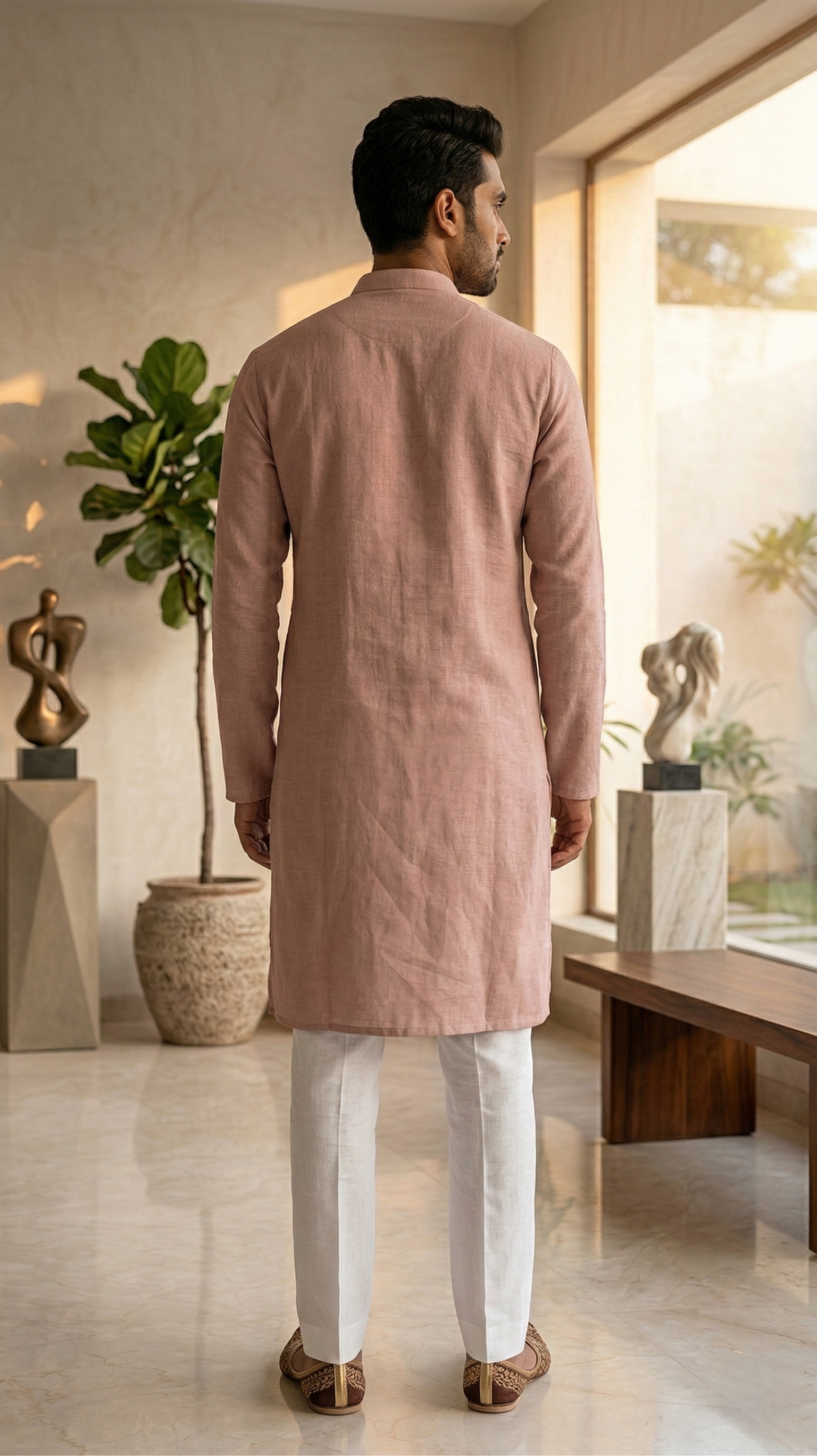 Ethereal Rose Premium Linen Kurta