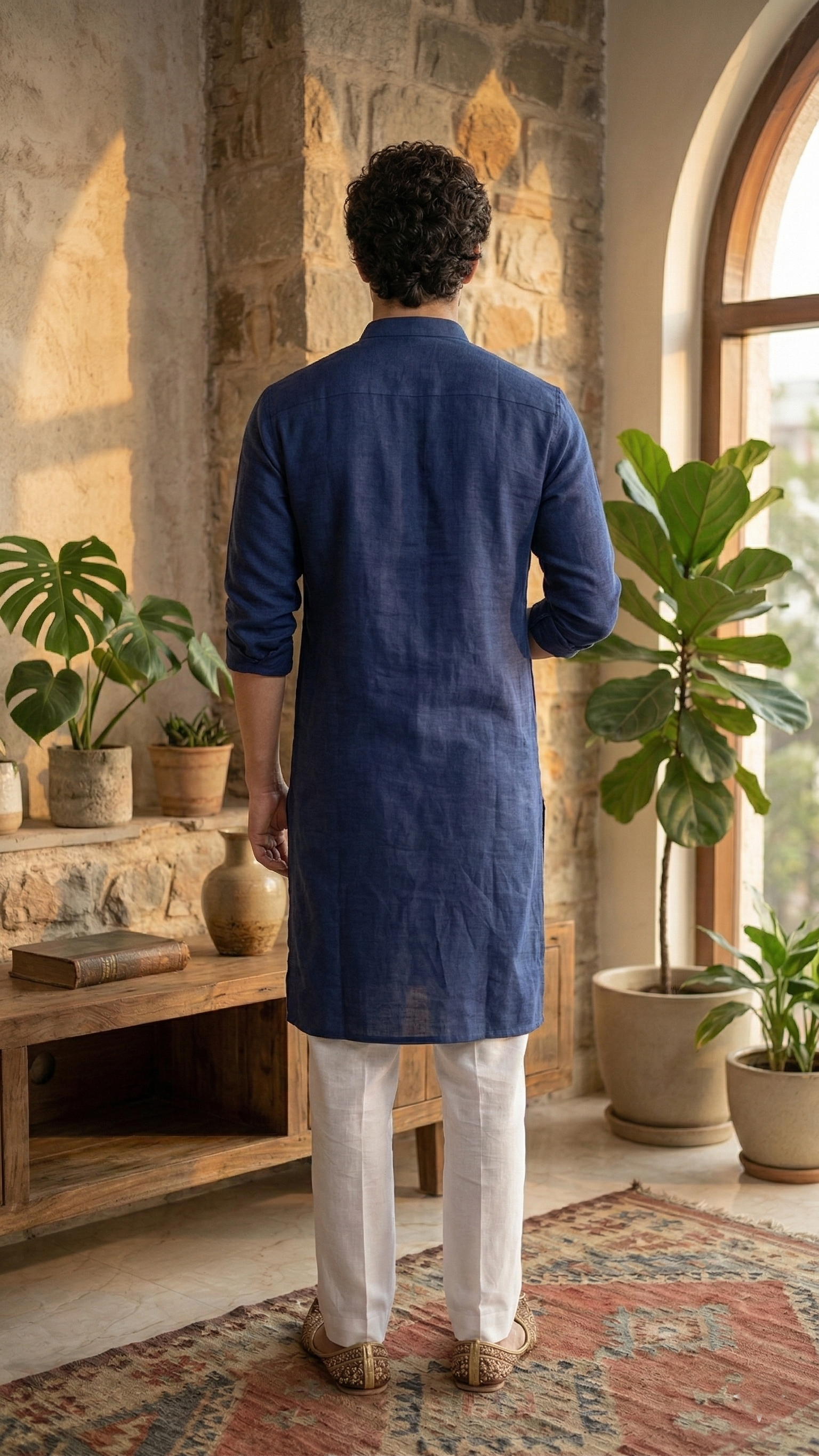 Navy Blue Linen Kurta